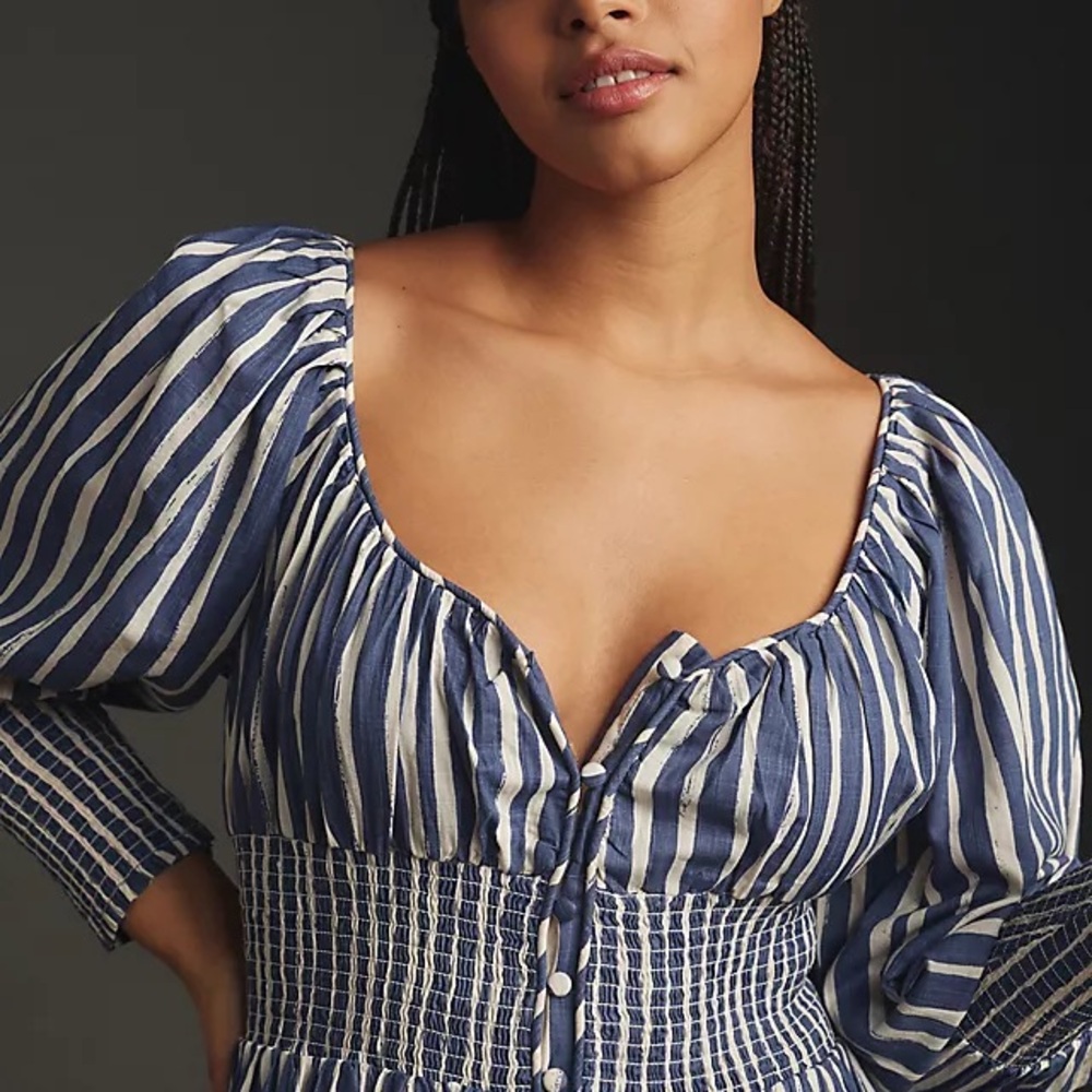 Anthropologie Long Sleeved Sweetheart Midi Dress